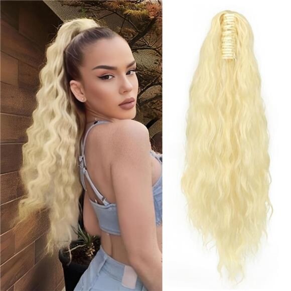 22" Claw Clip Ponytail Extension Platinum Blonde